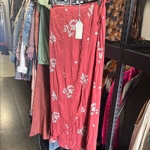 Floral Wrap Skirt - Red soft red